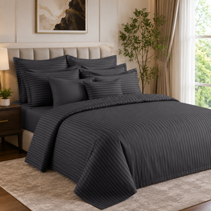 Juego de Sábanas de Algodón de Lujo Color Gris Carbón, Rayadas, Modernas, 210 Hilos, Suaves y Cómodas, para Decoración de Hogar Elegante y Hoteles Premium - Product Image 1
