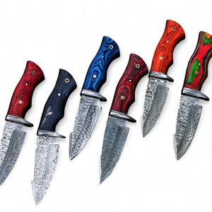 Cuchillo táctico de hoja fija de acero de Damasco hecho a mano, superventas, para caza y camping, con mango de madera Pakka y bisel OEM - Product Image 1
