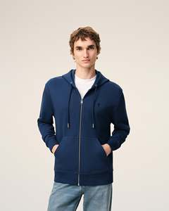 Sweat-shirt à capuche zippé bleu marine pour homme, coupe oversize, en coton French Terry, couleur unie, décontracté, pour l'été, avec poche avant et logo. - Product Image 5