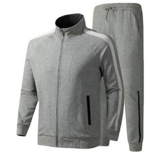 Nuevo Conjunto Deportivo Gris para Hombre, Chaqueta con Cierre Completo y Pantalones, Color Sólido, Ropa Deportiva Informal con Bolsillos Laterales, Material Transpirable - Product Image 1