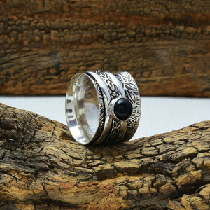 Black Onyx Natural Gemstone Solid 925 Sterling Silver Handmade Oval Cut Bohemian Style <b>Spinner</b> Wedding <b>Ring</b> For Her - Product Image 6