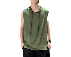 <b>Men</b> <b>Sleeveless</b> Hooded Vest 100% Cotton Solid Color Knitted Breathable Casual Winter Loose Fit - Product Image 3