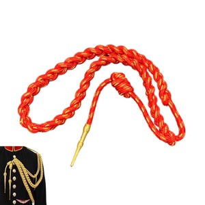 Red <b>Braided</b> Metallic <b>Cord</b> With Brass Tip For Garment - Product Image 1