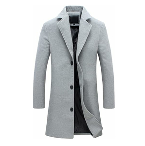 ARTISAN IMPEX <b>Men's</b> Fashion-Forward <b>Long</b> Sleeve Bamboo Fiber Overcoat Stand Collar Single Breasted Closure Muskrat Fur Trim-Fall - Product Image 2