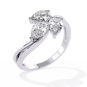 Anillo de Compromiso Clásico con Tres Diamantes Cultivados en Laboratorio, Corte Pera, Oro Sólido de 14K, para Aniversario o Boda - Product Image 6