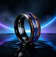 Bague de mariage pour homme, anneau en carbure de tungstène noir bombé avec incrustation d'opale bleue et de bois de koa, bijoux naturels en gros 8 mm
