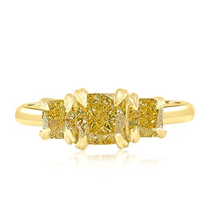 Fancy Light Yellow <b>Cushion</b> Cut Lab Created Diamond 3 Stone VVS+ Minimalist <b>Ring</b> in 14K Yellow Gold IGI Certified Sale - Product Image 1