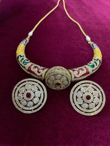 <b>Indian</b> <b>Jewellery</b> Brass Gold Plated Choker <b>Set</b> Trendy Wedding Anniversary Engagement Jewelry for Women Adjustable - Product Image 1