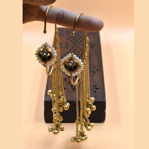 Boucles d'oreilles pendantes plaquées or avec pierres en laiton plaqué or, style vintage pour femme, idéales pour un mariage - Product Image 2