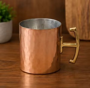 <b>Smooth</b> Texture Coffee Mug Metal Copper Mug Great Travelling Glossy Finished Copper Tea Mug with brass handle - Product Image 5