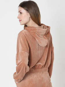 <b>Women</b> Velvet <b>Tracksuit</b> Set Hooded Zipper Full Sleeve Solid Color Casual Loose Fit Pants Two Piece Autumn Wear - Product Image 6