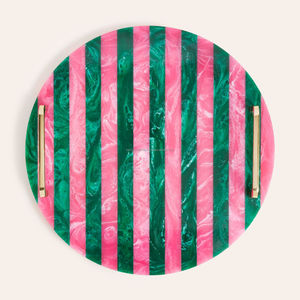Luxury Epoxy Decorative Round Resin Serving Tray with Pink and Green Striped Pattern Gold Handles Artistic Home Decoration Etc - Product Image 6