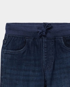 Jean bleu pour garçons, coupe droite, délavage foncé, taille mi-haute, fermeture élastique, coupe classique, longueur complète, en coton, style décontracté, de BD - Product Image 5