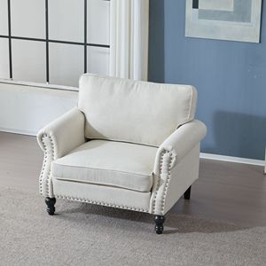 โซฟาหนังเทียมตกแต่งหมุดโลหะขนาด 40.16 นิ้ว ที่นั่งลึก 22 นิ้ว พร้อมที่วางแขนแบบม้วนและเบาะนุ่มสบายสำหรับห้องนั่งเล่น - Product Image 3