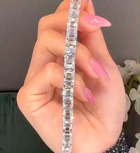 925 Moissanite Romantic Classic <b>White</b> Emerald Cut Tennis <b>Bracelet</b> for Women Sterling Silver 18K <b>White</b> Gold Plated Wedding Sale - Product Image 2