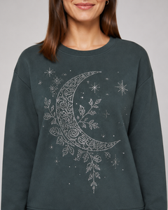 Women's Dark Green Sequined Crewneck Sweatshirt Long Sleeve Casual Knitted Cotton Autumn <b>Top</b> Rhinestone Sweatshirts - Product Image 6