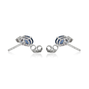 Boucles d'oreilles minimalistes classiques et tendance en or blanc 14 carats véritable avec saphir bleu et diamant, pour usage quotidien, bijoux simples, fabricant - Product Image 6
