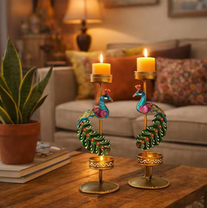 Porte-bougies à bougies chauffe-plat imprimés à la main pour la décoration de la maison, articles cadeaux Diwali et Noël, porte-bougies décoratifs pour table - Product Image 3
