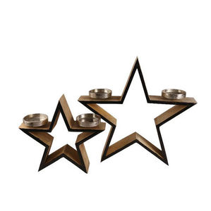 Top Trendy Handmade Set of 2 Aluminum T-Light with Mango Wood Stars Table Decorative Christmas Gifts Low Price For Christmas - Product Image 1