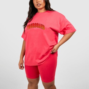 ชุดเซ็ตเสื้อยืดคอกลมสีพื้นและกางเกงขาสั้นสไตล์สตรีทแวร์สำหรับผู้หญิง ขายส่ง ผลิตจากโพลีเอสเตอร์/สแปนเด็กซ์ ชุดเข้าเซ็ต 2 ชิ้น - Product Image 1