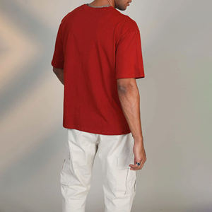 T-shirt Homme Oversize Rouge en Coton Manches Courtes Col Rond Décontracté Uni Coupe Ample Écologique Beazer Sports - Product Image 3