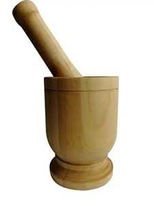 Hand Carved Line Pattern Wood Mortar and Pestle Set Manual Spice Herb Grinder Garlic Crusher Base Kitchen Grinding Bowl - Product Image 4