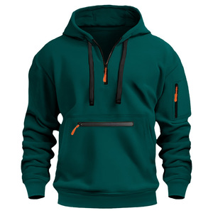 Sweat-shirt d'hiver pour homme avec fermeture éclair, logo personnalisé sur le devant, tissé, solide, coupe-vent, respirant, 400g coton, fitness, entraînement - Product Image 2