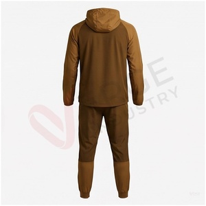 Ensemble de survêtement marron pour homme, manches longues, capuche, fermeture éclair sur le devant, couleur unie, respirant, coupe classique, vêtements d'automne - Product Image 2
