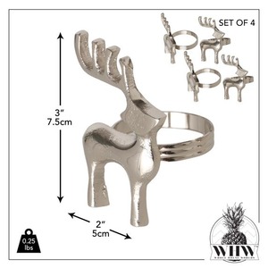 Anneaux de serviette en métal argenté en forme de cerf, décorations de table de Noël en forme de renne - Product Image 4