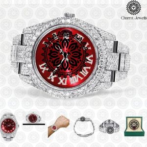 ชาร์ม_จิวเวลส์นาฬิกาควอทซ์อะนาล็อกทรงกลมสุดหรู สายสแตนเลส หน้าปัดสีแดง ขอบเพชร แฟชั่นสำหรับทุกเพศ - Product Image 2