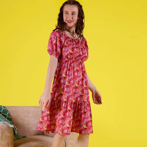 Vestido Midi de Verano con Estampado Floral, Diseño Más Vendido 2026, Ecológico, Cintura Natural, Mangas Cortas, para Mujer, Talla Grande - Product Image 1