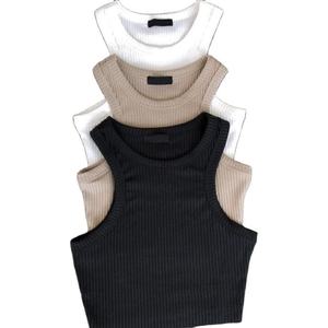 Débardeur court côtelé uni basique pour femme – Vente en gros personnalisée – Débardeur de sport sans manches pour le yoga - Product Image 5