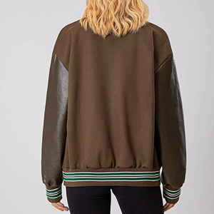 Custom Women's <b>Winter</b> Quilted Varsity <b>Jackets</b> with Genuine <b>Leather</b> Detail Eco-Friendly Half Sleeves Pocket Detail Custom Sizes - Product Image 2