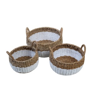 Set of 3 natural and ivory colored seagrass baskets Handmade Storage Basket Wholesale eco-friendly Made Viet Nam - Product Image 3