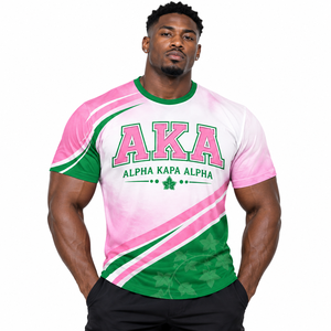 Camiseta Alpha AKA Sorority Fraternity, color rosa y verde, con estampado por sublimación, manga corta, cuello redondo, informal, para hombre, corte regular - Product Image 1