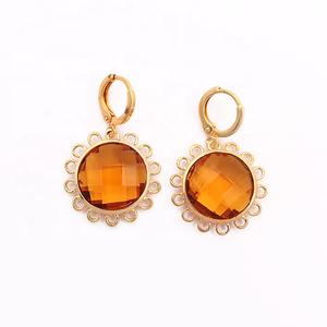 Apatite Gemstone Dangle Drop <b>Earrings</b> Gold Plated Faceted Cut Clip on Jewelry Fashion Style Dangle Jewelry - Product Image 5