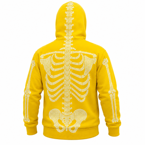 Men’s Yellow Skeleton Rhinestone Hoodie with Full Zip Balaclava Mask Crystal Skull Bone Pattern <b>Gothic</b> Hip Hop Streetwear <b>Jacket</b> - Product Image 2