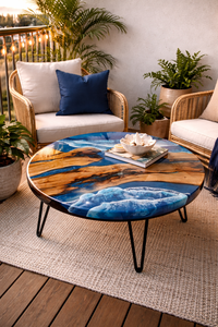 Mesa de Centro Redonda de Resina Epoxi de Lujo Personalizada, Mesa de Centro de Madera Maciza Hecha a Mano, Muebles de Diseño Moderno - Product Image 2