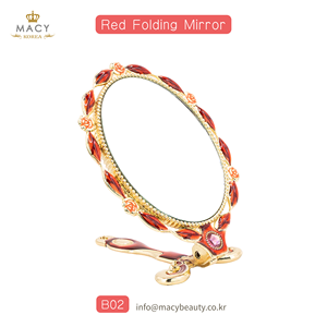 Espejo de Mano Plegable Vintage Dorado con Esmalte Rojo MACY BEAUTY KOREA, Espejo Cosmético con Diseño de Rosa, Herramienta para Extensión de Pestañas - Product Image 1