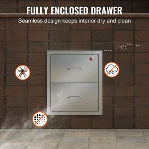 Cassetti per Isola Cucina da Esterno 17.8L x 20.2A x 12.2P Pollici, Cassetti Doppi per BBQ a Incasso con Maniglia in Acciaio Inox, Carrello BBQ - Product Image 6