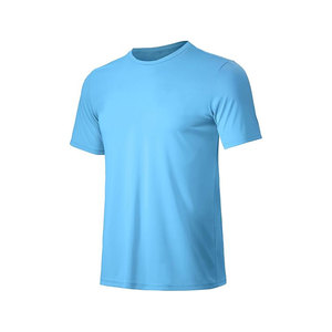 Men's Light Blue Short Sleeve O-Neck T-<b>Shirt</b> Regular Fit Solid Color Casual Knitted <b>100</b>% <b>Polyester</b> Quick Dry - Product Image 4