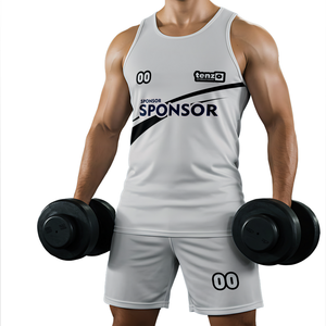 Ensemble de vêtements de sport pour hommes été 2025, fabrication directe d'usine, OEM ODM, séchage rapide, imprimé en 3D, débardeur et short, vêtements de sport actifs, tenue d'entraînement - Product Image 4