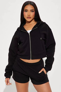 Ensemble décontracté d'hiver de haute qualité pour femmes, avec capuche, tricoté, avec logo sur le devant, fermeture éclair, short et pantalon de jogging - Product Image 2