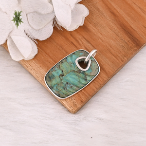 Pendentif en argent sterling 925 avec pierre précieuse turquoise sculptée, serti dans un cadre plaqué argent, tendance et élégant pour femmes - Product Image 4
