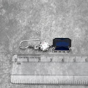 Boucles d'oreilles saphir bleu serties clos, en argent sterling 925, pierres précieuses naturelles, bijoux faits main, élégantes et charmantes, pour anniversaire - Product Image 2