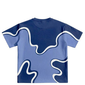 Custom Polyester/Cotton Knitted Heavyweight Blue Wave <b>Patchwork</b> Streetwear T <b>Shirts</b> Men Regular Fit Drop Shoulder Graphic - Product Image 2