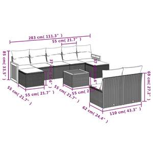 ชุดโซฟาลานบ้านหวายโพลีสีดำ 10 ชิ้นพร้อมชุดเบาะรองนั่งในสวน - Product Image 3