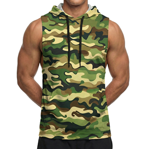 Factory Wholesale Price Tank <b>Top</b> Custom Printed Camo Men's Sleeveless Gym Hoodie Casual Workout Activewear Drawstring Tank <b>Tops</b> - Product Image 5