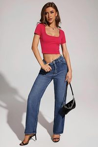 Blusa Casual de Punto para Mujer, Color Sólido, Cuello Cuadrado, Manga Corta, Corte Regular, Mezcla de Algodón y Spandex, Primavera-Verano - Product Image 3