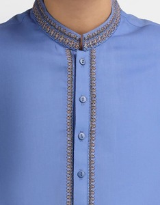 Conjunto de Kurta Tradicional de Algodón para Niños, Azul, Corte Regular, Largo hasta el Tobillo, Estilo India Pakistán, para Todas las Temporadas - Product Image 3